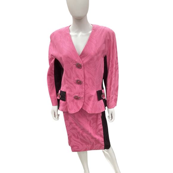 VTG Rickie Freeman For Teri Jon Suit Set Women’s SZ 14 Blazer+Skirt Pink & Black - Picture 1 of 8